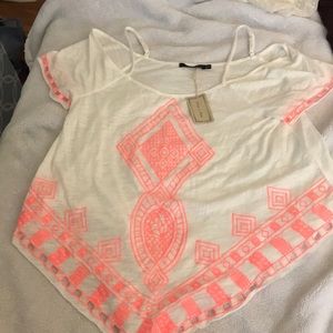 Doe and Rae off the shoulder white and coral top